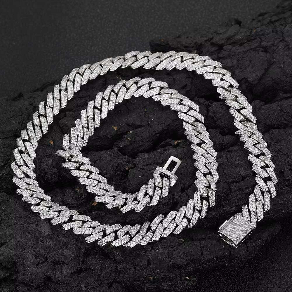 NUOYA 925 Sterling Silver Jewelry 10mm VVS Moissanite Miami Cuban Link Chain in Silver 925 Cuban Link Chain Necklace for Women