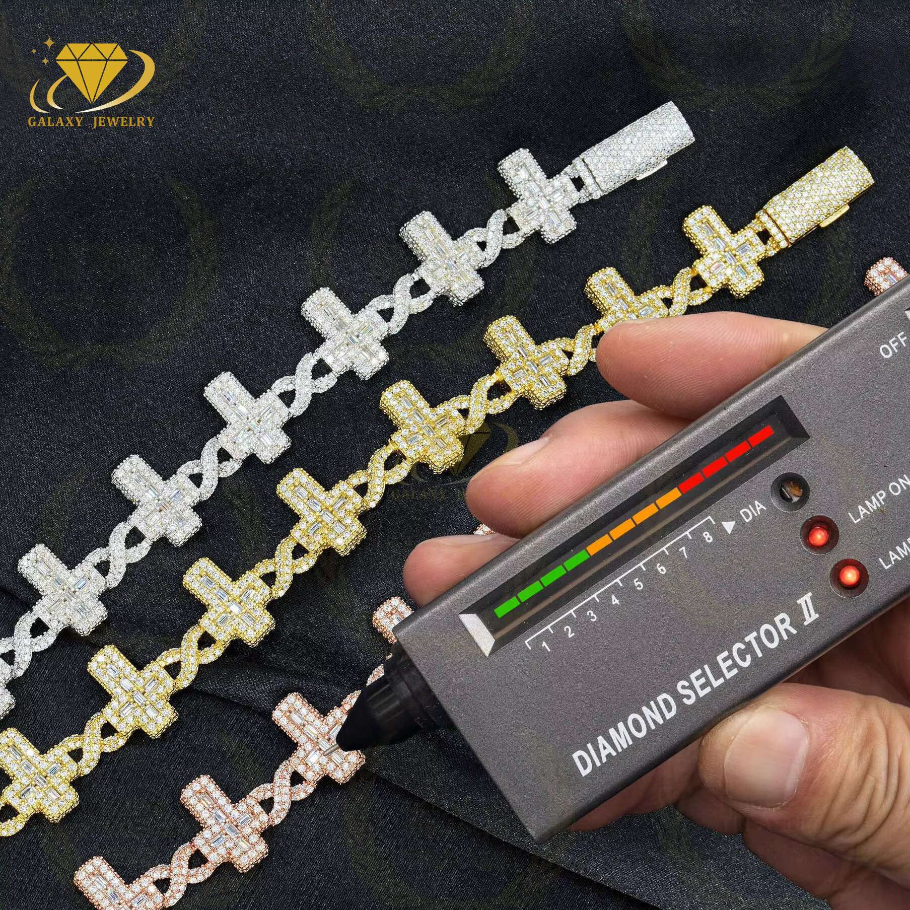 Hot Sale Emerald Cut Cross 16mm Infinity Cuban Link Chain Men Hip Hop Moissanite Diamond Iced Out Cuban Bracelet Necklace