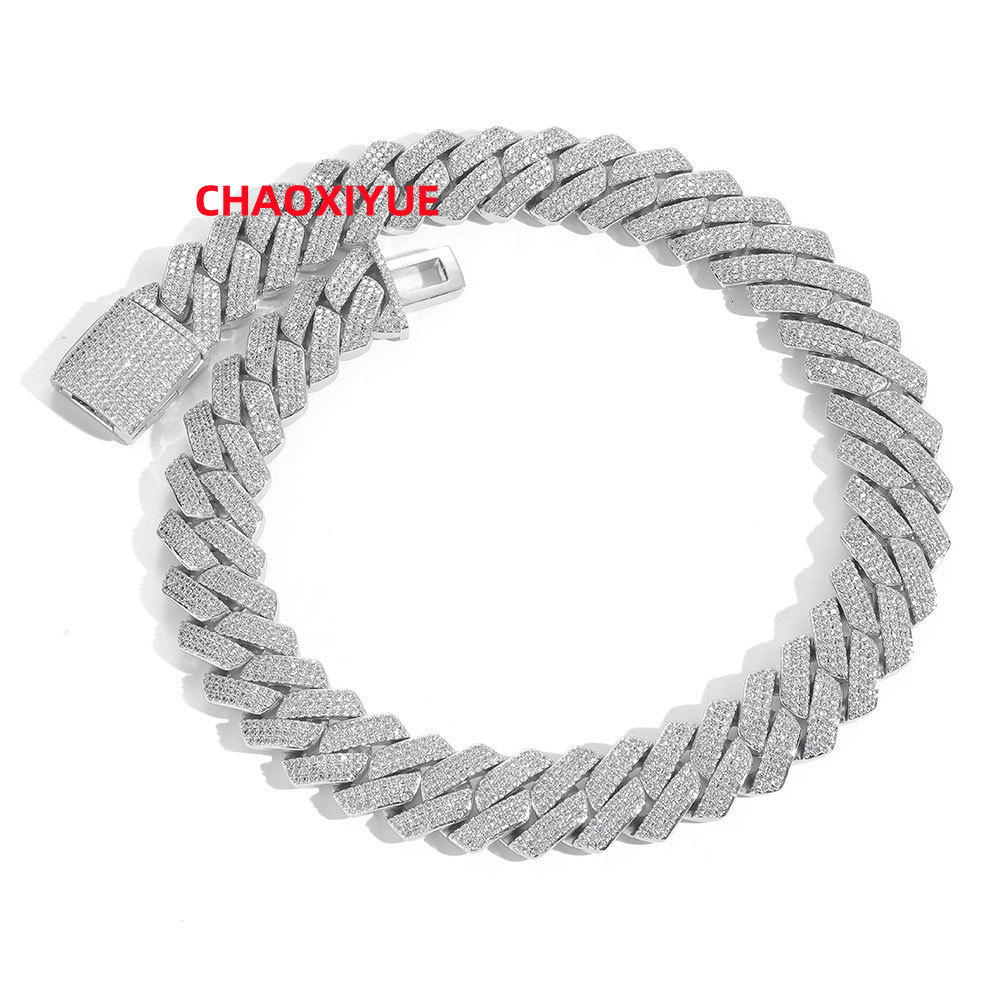 Mens 20mm 3-Rows Gold Plated Hip Hop Jewelry Chunky Necklace Iced CZ Prong Cuban Link Chain Zircon Diamond Cuban Chain Copper