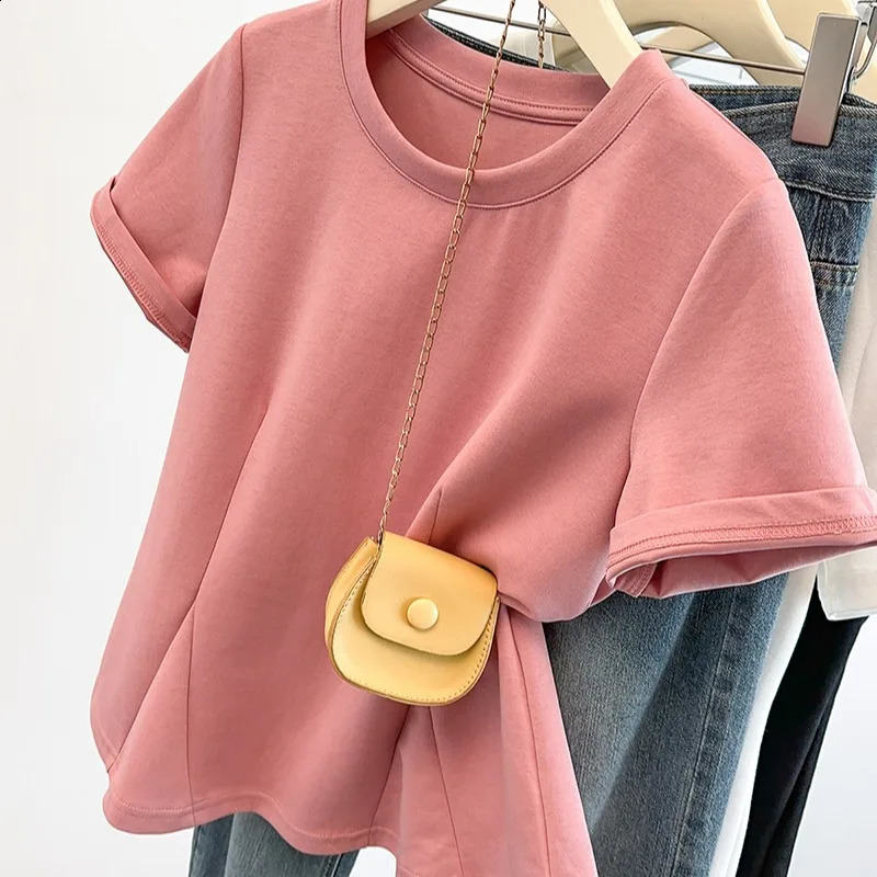 L4XL Plus Size Cotton T Shirt Women 2025 Summer Black White Or Pink Tees And Tops Korean Style Cute Mermaid Loose Tshirt 250519
