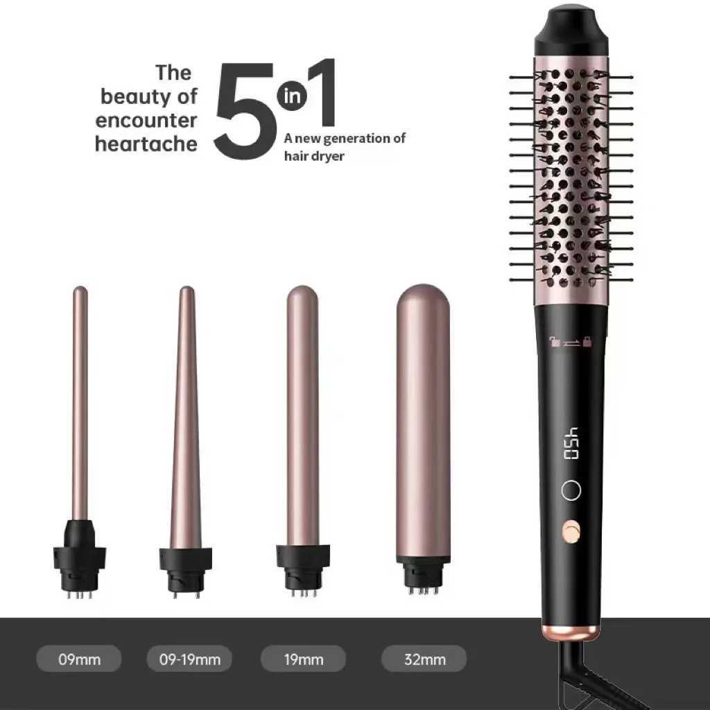 Wavytalk 5 in 1 Curling Iron Set with Thermal Brush and 4 Interchangeable Ceramic Curling Wands (0.5-1.25) Instant Heat Up HaXJ250528
