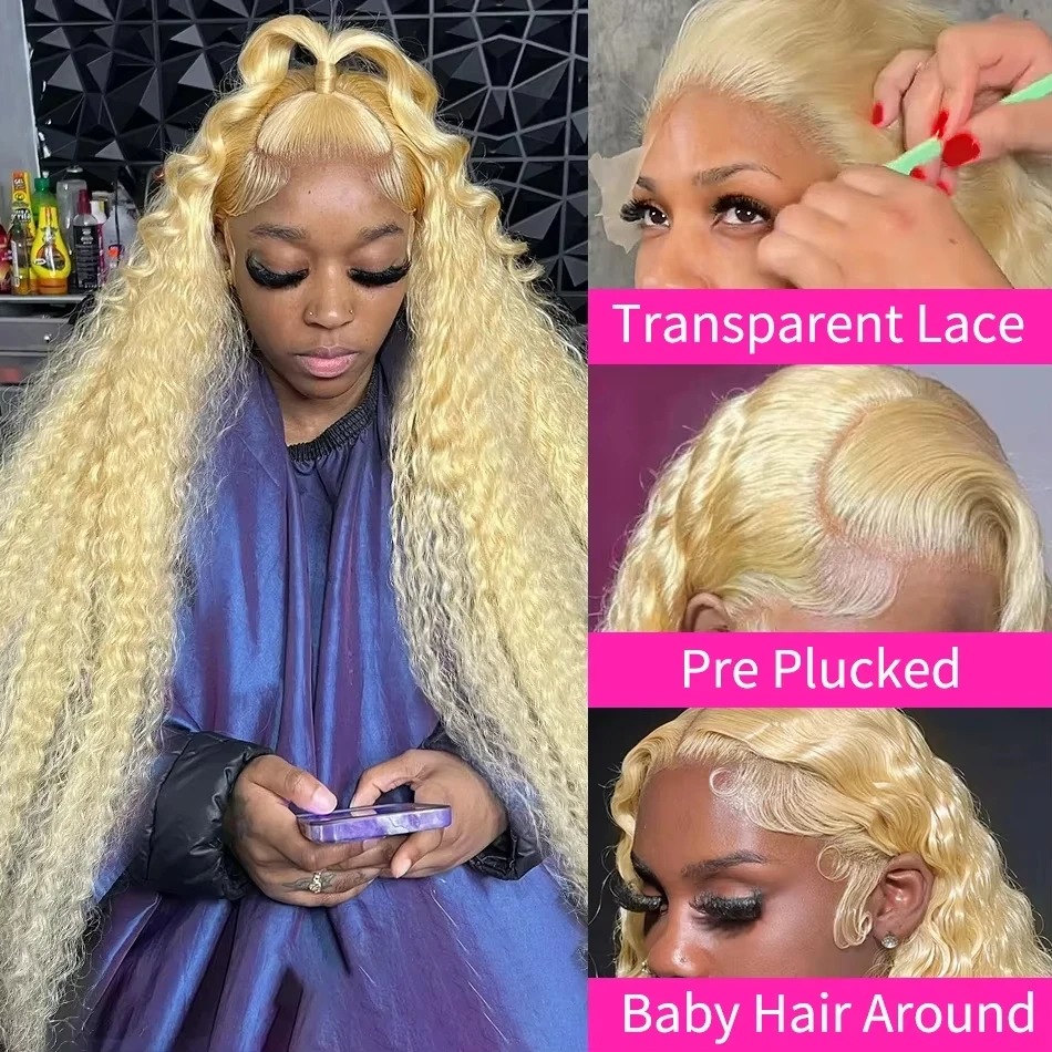 613 Blonde Deep Wave 13x6 HD Lace Frontal Wig Curly Wigs 13x4 Lace Front Human Hair Wig Blonde Remy Colored Water Wave Wigs Synthetic