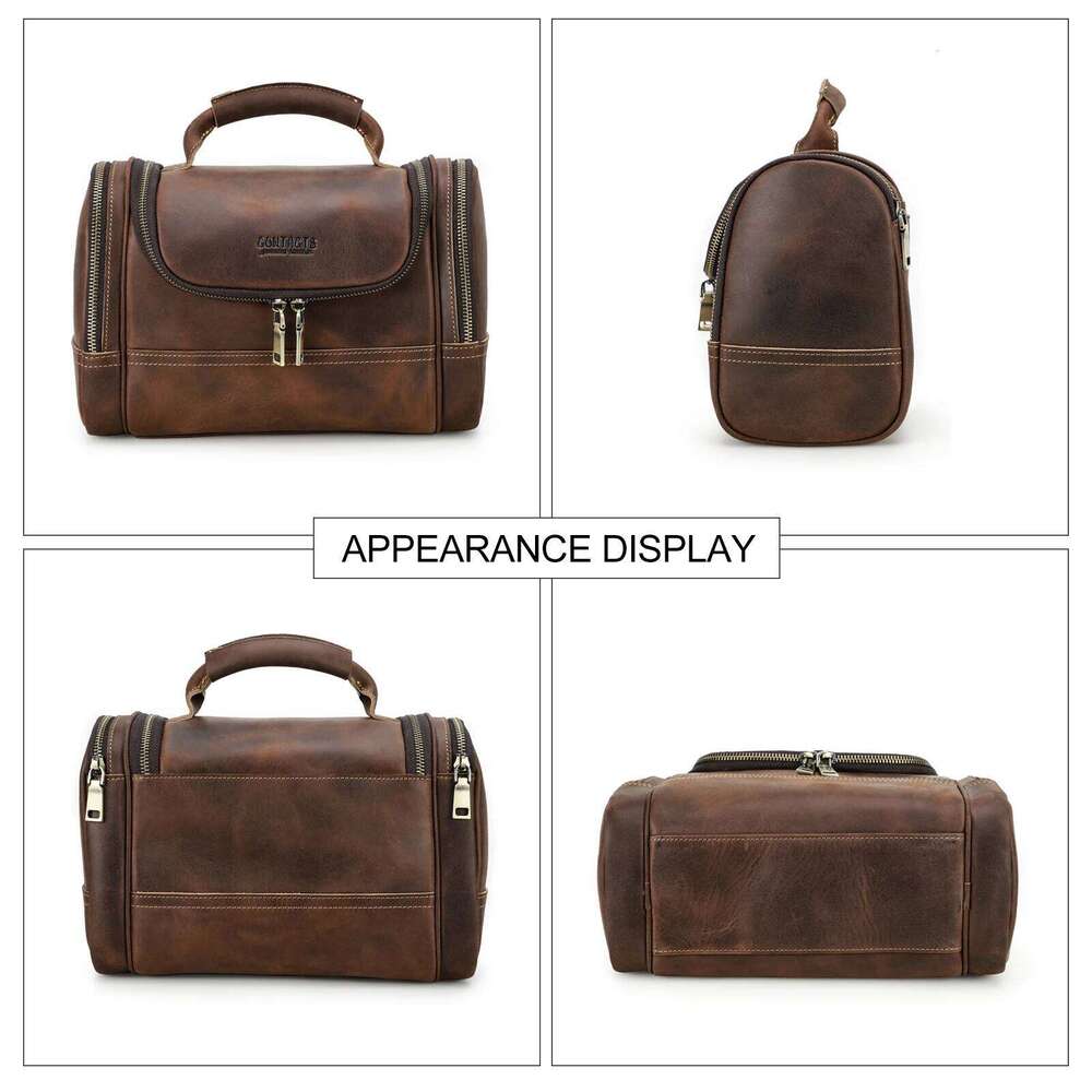 Designer Bag Contact S Men Business Travel Wash Toiletry Crazy Horse Leather Washing Tool Storage Bag Cosmetics Handbag