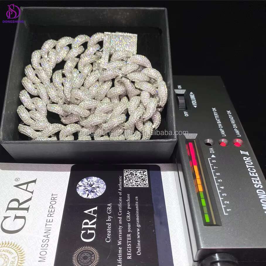 High Quality Hip Hop Fine Jewelry 18mm 20mm Men 925 Silver Cuban Chain Iced Out Moissanite Diamond Cuban Necklace