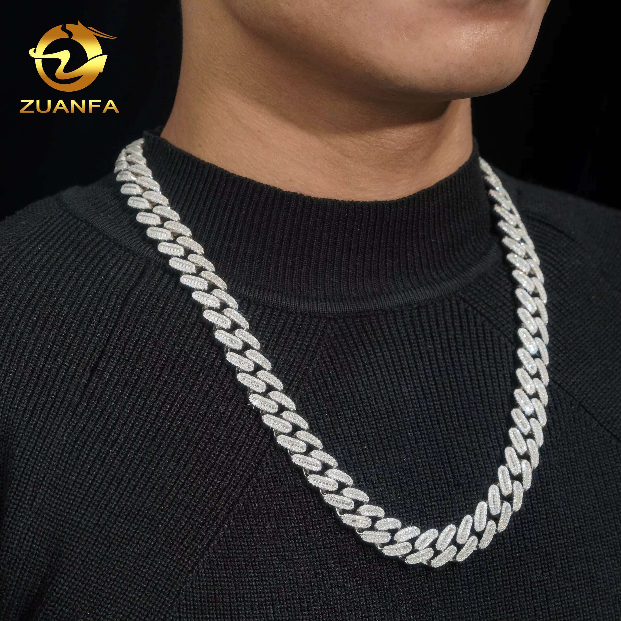 Custom Jewelry GRA Certificate Passed Diamond Tester 16mm Moon Shape Vvs Moissanite Cuban Link Chain Rapper Hip Hop Necklace