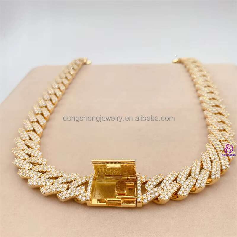 Hip Hop Style 12mm Width 2 Rows 925 Silver Iced Out Diamond Bracelet Moissanite Cuban Link Chain