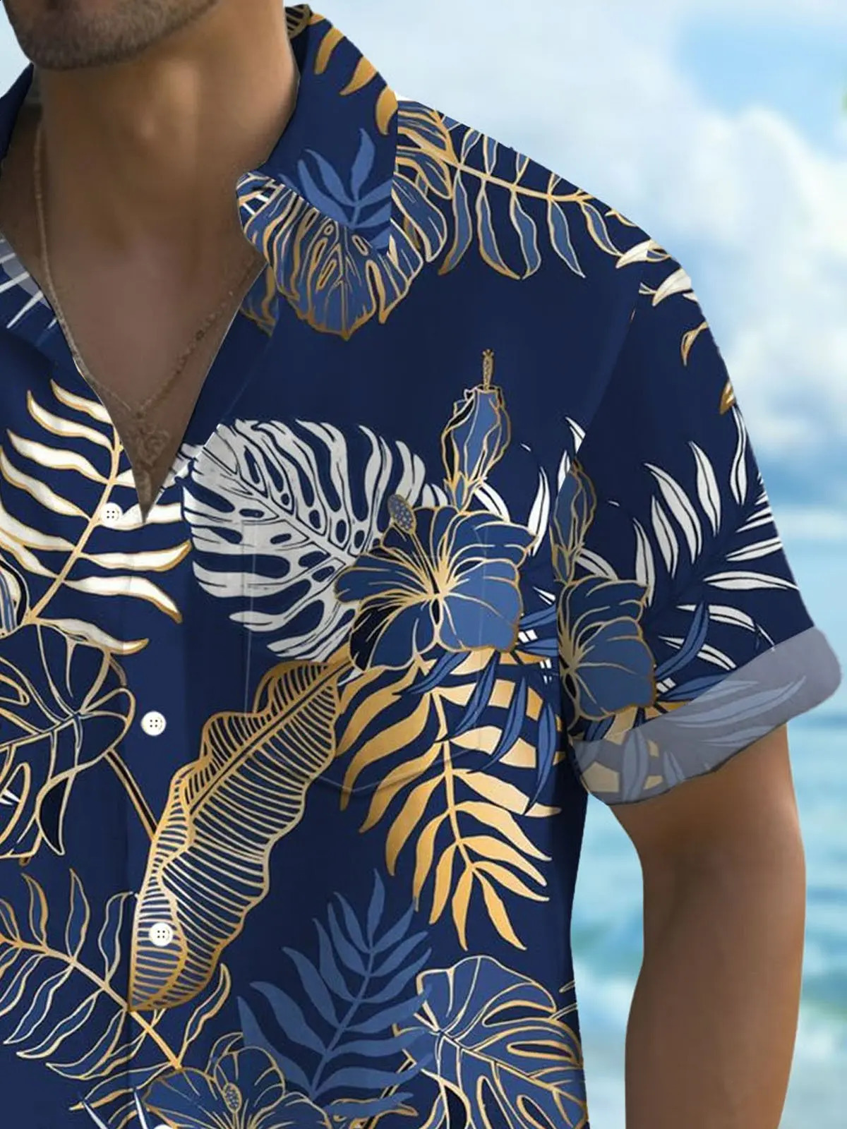 Hawaiian Plant Golden Leaves 3D Print Mens hawaiian Shirt Outdoor Street Casual Summer Turndown Short Sleeve Polyester Shirt 250526