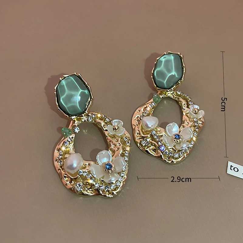 Obega Aesthetic Zircon Flower Hanging Earrings for Women Gold Color Big Drop Womens Earrings Party 2023 Trending Jewelry Gift L250527