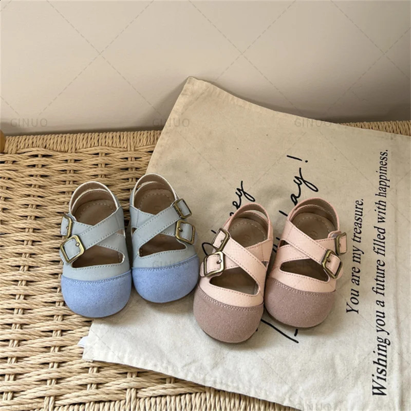 Summer Baby Shoes Leather Barefoot Shoes Soft Sole Princess Shoes Fashion Toddler Girls Sandals EU 16-25 250527