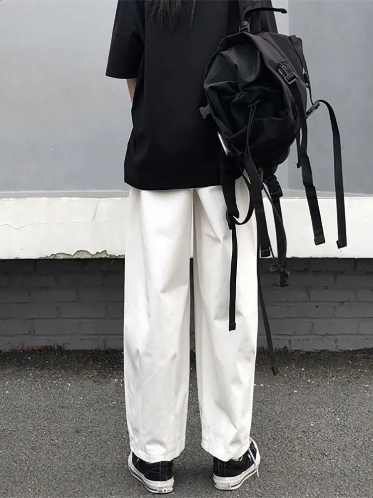 White Cotton Baggy Pants Men Y2k Straight Casual Trousers Loose Wide leg Cargo Pants Male Korean Fashion 250527