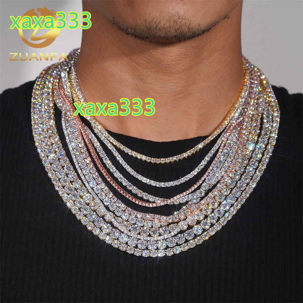 Pass Diamond Tetser 2mm 3mm 4mm 5mm 6.5mm 925 Silver Moissanite Diamond Tennis Necklace Fashion Jewelry for Men Women