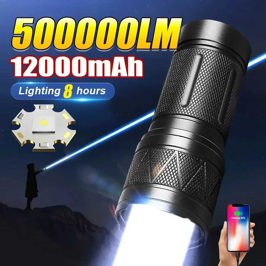 50000LM Zoom Tactical Flashlight USB-C Rechargeable 12000mAh IPX6 Waterproof Aluminum Torch for Outdoor SurvivalXJ250529