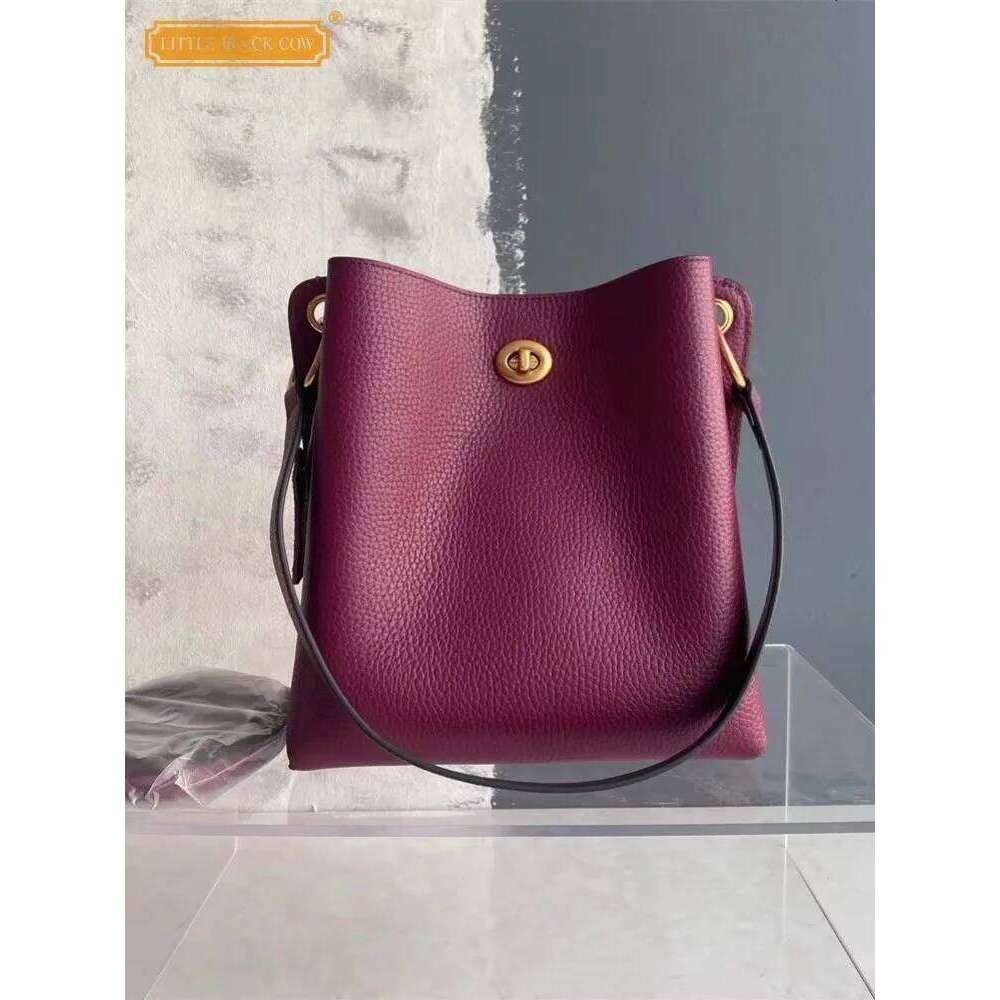 New Cowhide Genuine Leather Handbag Fashion Office Ladies Elegant Single Shoulder Crossbody Bag Women Large Capacity Bucket Bags
