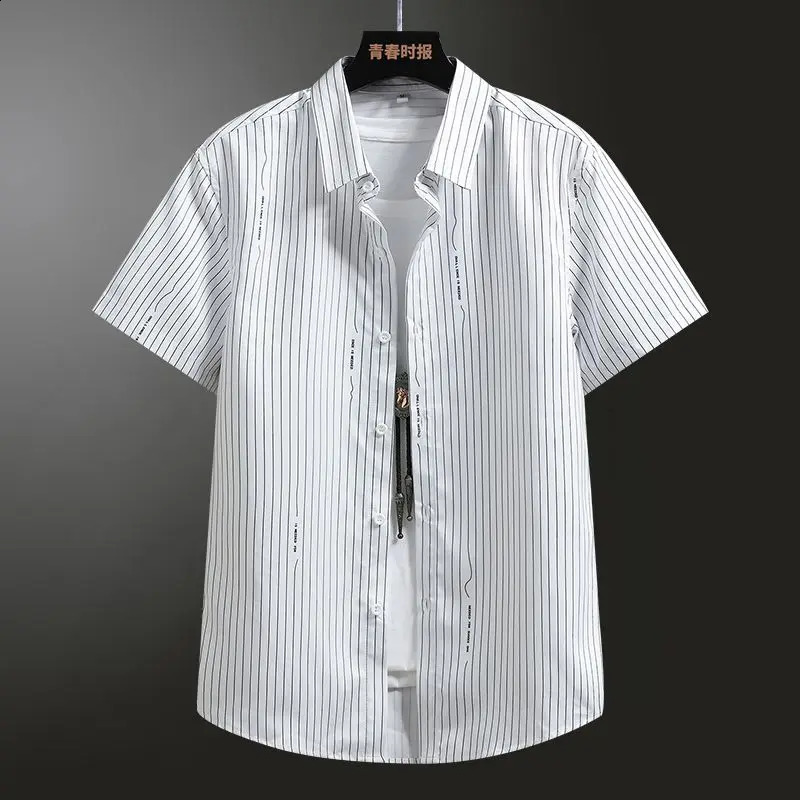 Mens Clothing Fashion Stripe Short Sleeve Shirt Summer Stylish Top Trendy Streetwear Cool Casual Mens Shirt 250527