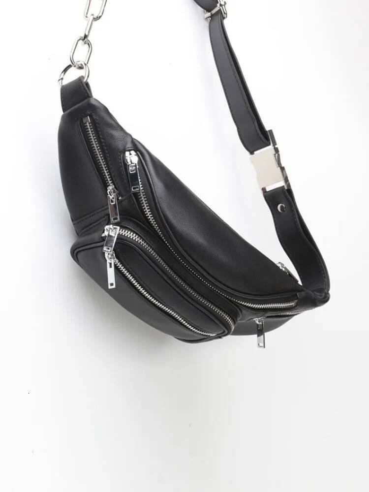 High Street Women Genuine Chest Casual Multi Pocket Waist Bags Fashion Cow Leather Sheepskin Chain Shoulder Bag Flap