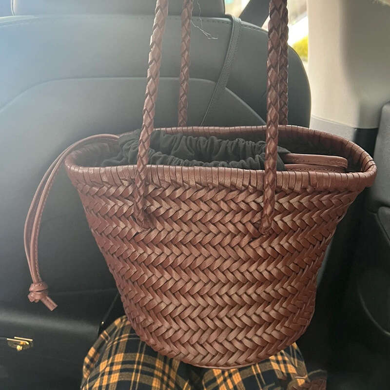 Tote Bag Braided Handbag New Handheld Basket French Style PU Leather Handmade Woven Bucket Bag Shoulder Bag