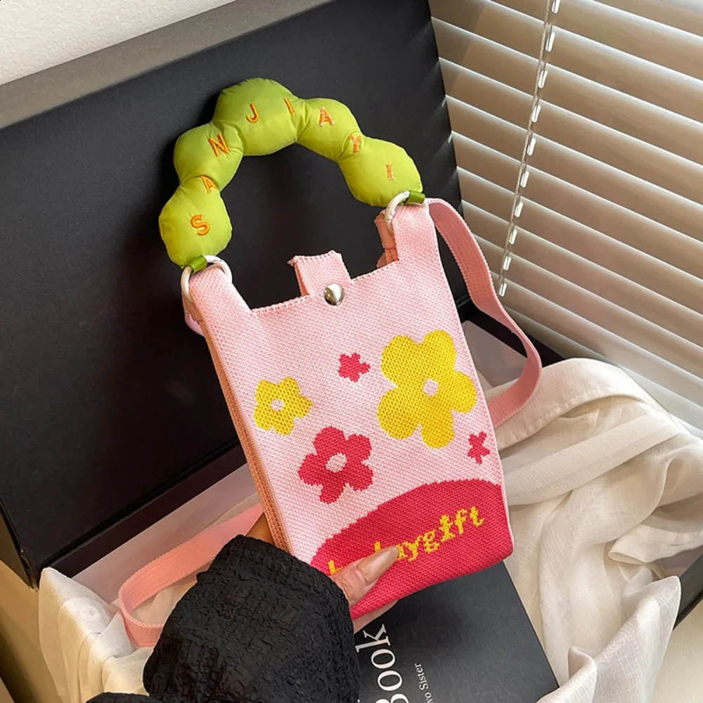 Mini Shoulder Bag Cute Cartoon Mobile Phone Bag Student Messenger Bag Knitted Handbag Key Holder Lipsticks Pouch 250523