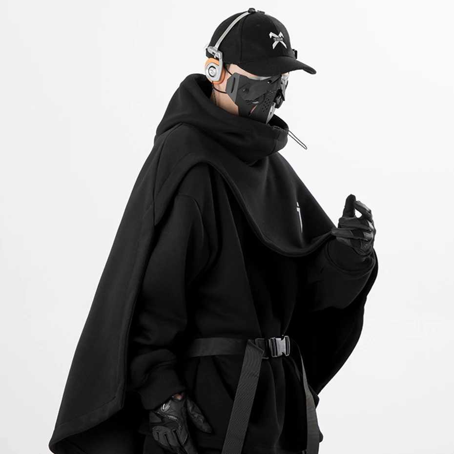 ARENS Fashion Cloak Hoodies Men Techwear Streetwear Hoodie Pullovers Black Gray Darkwear Oversized High Collar Sweatshirt Unisex Z250529