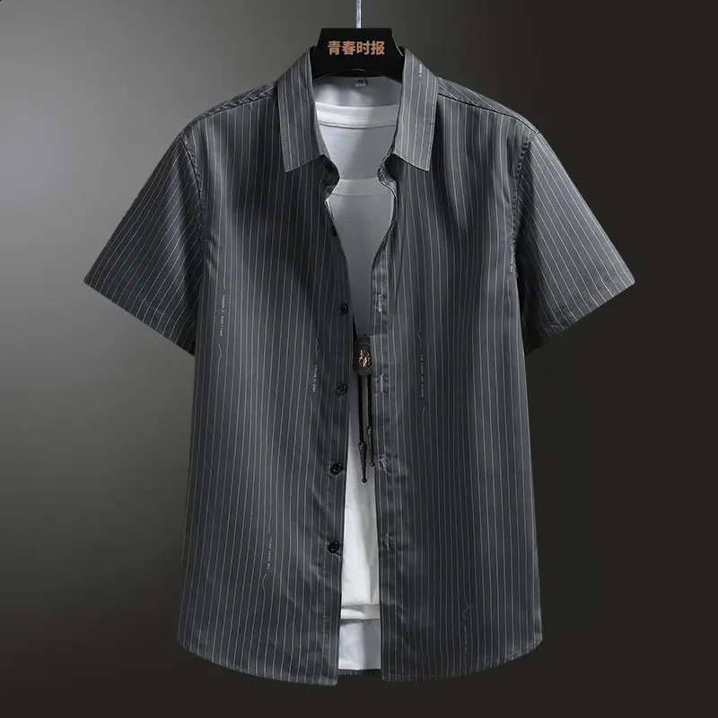 Mens Clothing Fashion Stripe Short Sleeve Shirt Summer Stylish Top Trendy Streetwear Cool Casual Mens Shirt 250527