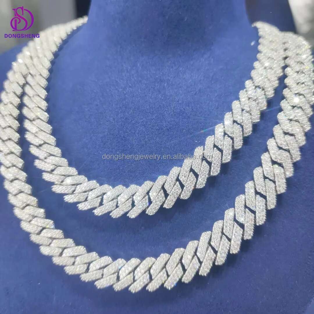 Wholesale Price Popular Pass Diamond Tester 925 Silver 15mm 18mm Two Rows Iced Out Hip Hop Moissanite Diamond Cuban Link Chain