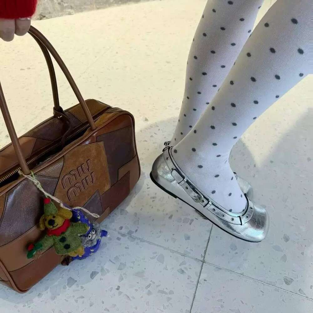 Genuine Leather French Niche Square Toe Shallow Mouth Studded Punk Single for Women 2025 New Spring Summer Ballet Flat Shoes