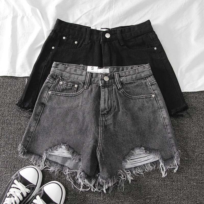 Shorts Women Denim Shorts Summer New High Waisted Denim Shorts For Women Loose Fit Distressed Chic Fringe A Line Wide Leg Hot Pants Trend Jean Shorts