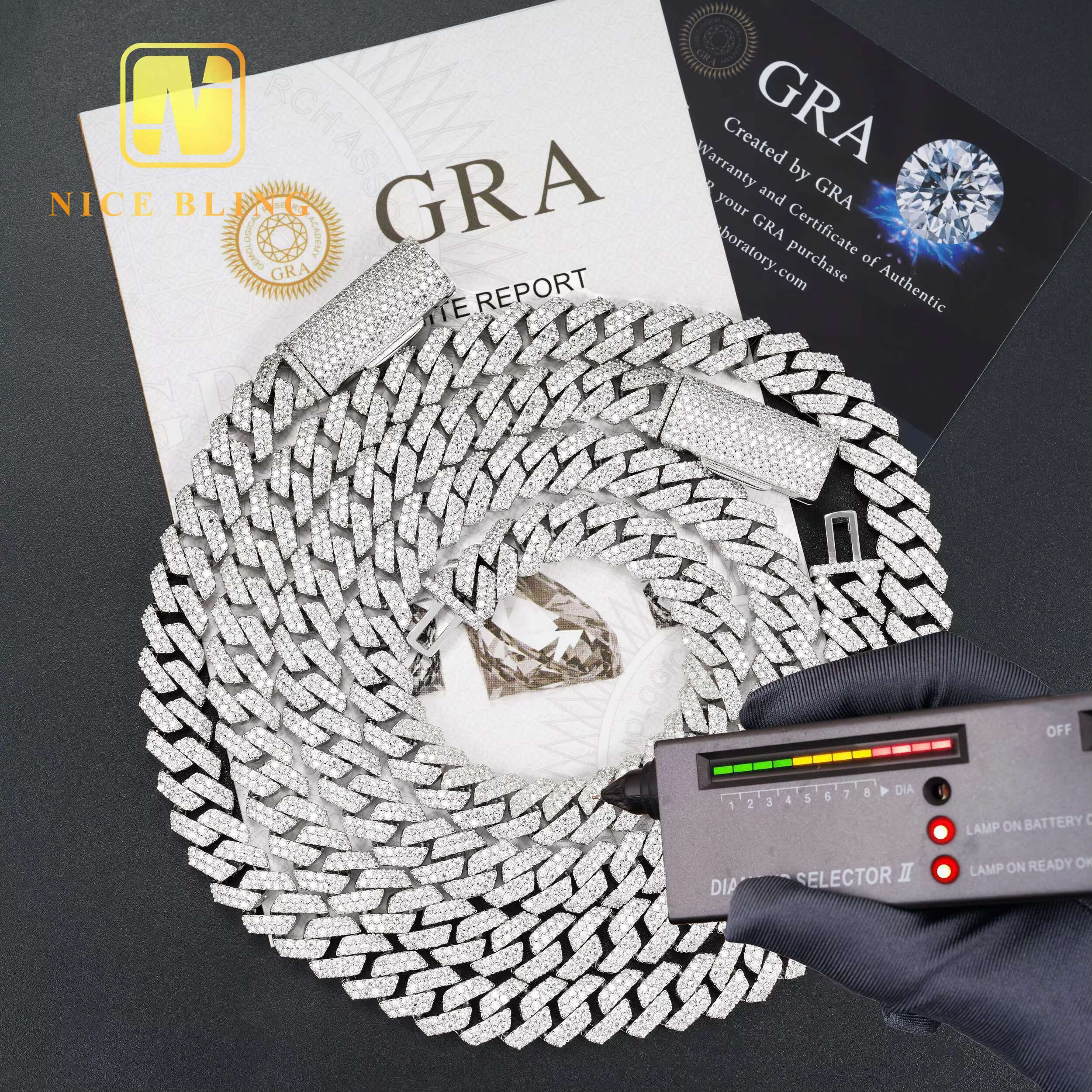 Classic Hot Selling Stocks Pass Diamond Tester 925 Silver 10MM Two Row Regular Popular Moissanite Cuban Link Chain