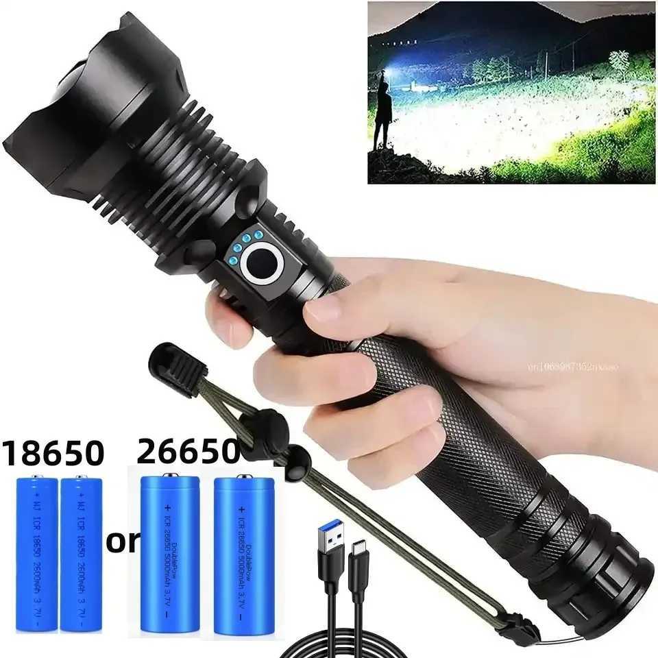 Rechargeable LED Flashlights 90000 Lumens Super Bright Zoomable Waterproof Flashlight with 3 Modes Powerful for Camping Hiking XJ250529
