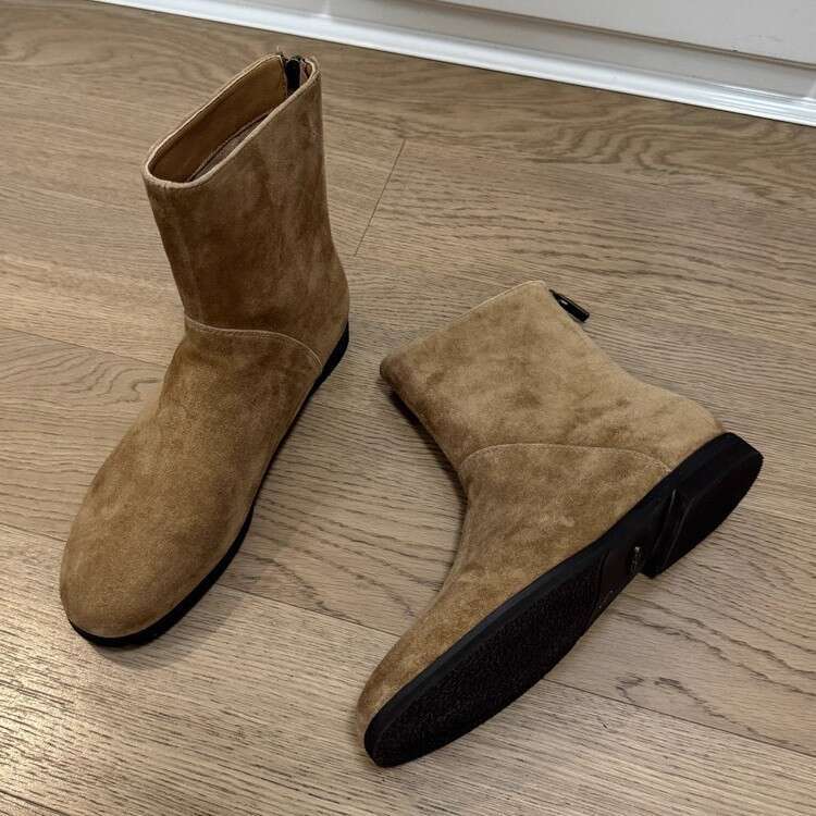 Korean Style Melard Suede Flat Western Cowboy Short for Women Autumn Winter Versatile Back Zipper Slim Boots