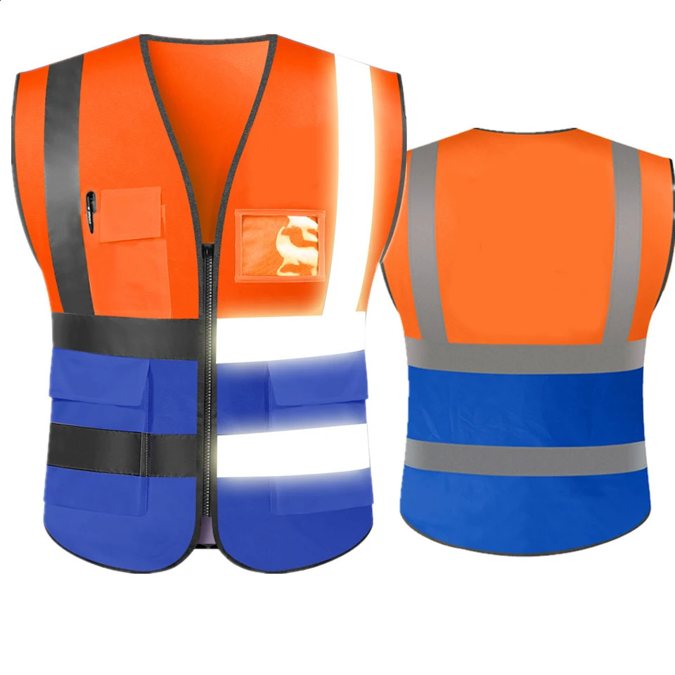 Hi Visibility Reflective Safety Vest With Reflective Strips and 5 Pockets Construction Work Uniform Vest ANSI Class 2 Standard 250528