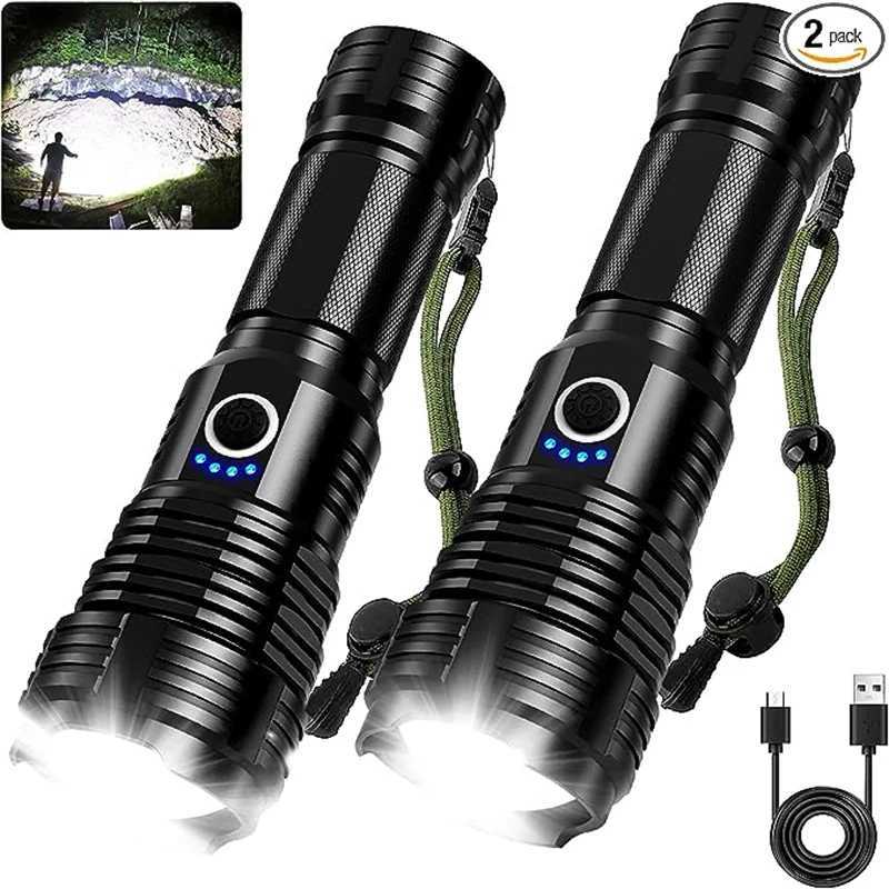 High Power XHP100 LED Flashlight Rechargeable 4 Core Torch Zoom USB Hand Lantern For Camping Outdoor Emergency Use XJ250529