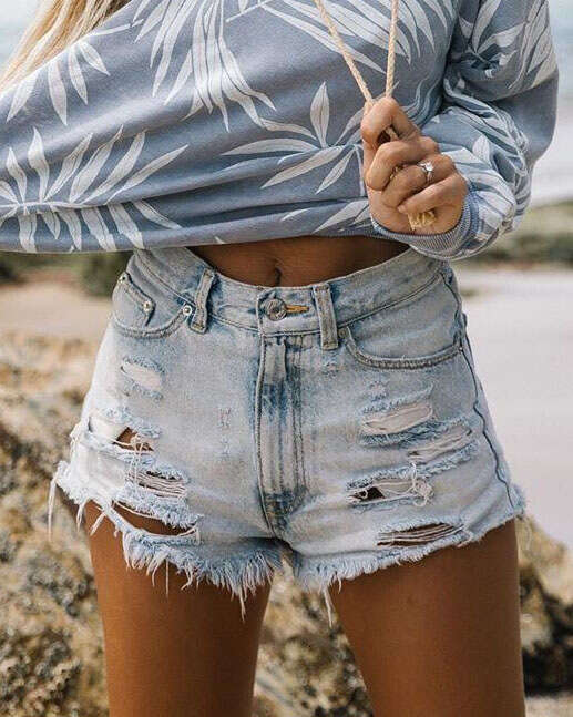 Shorts Women Denim Shorts YI High Waist Ripped Fringe Denim Shorts For Women Hot Pants Already Shipped Jean Shorts