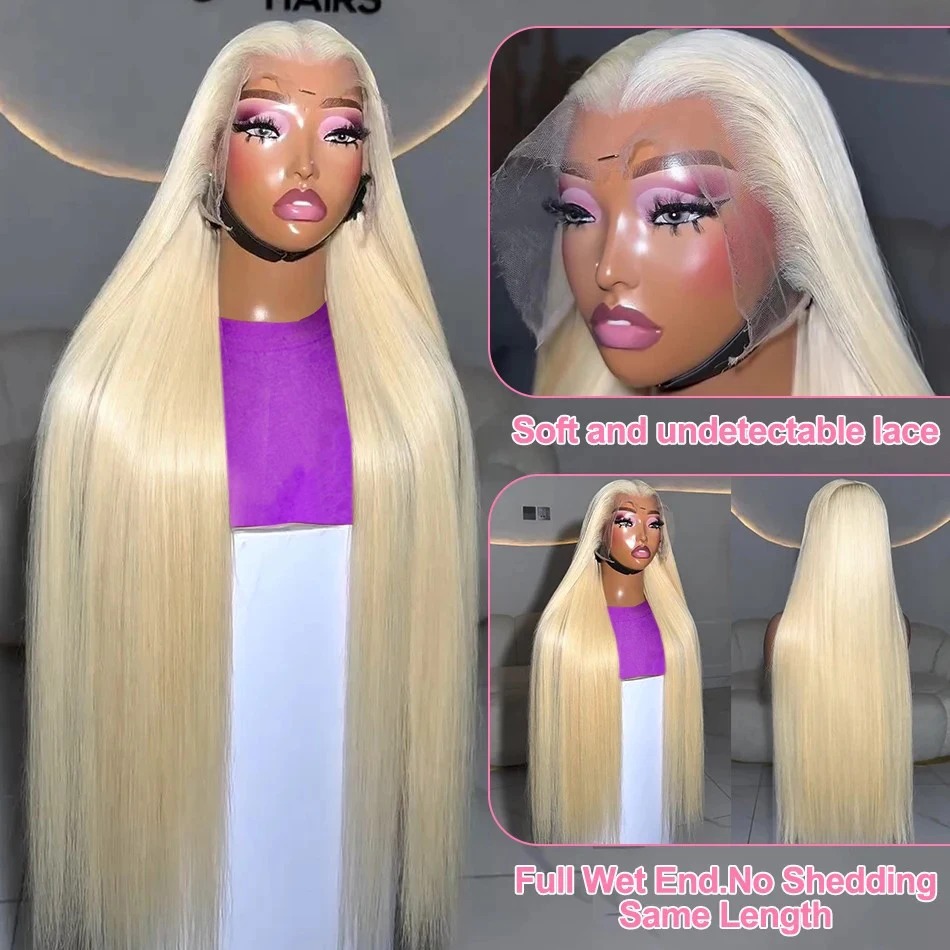 13x4 13x6 HD Transparent Full Frontal Lace 613 Blonde Colored Straight Human Hair Wigs Lace Front Wigs For Women 34 36 Inches Synthetic