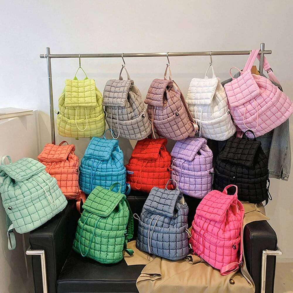 Women's Bags Designer Candy Color Quilted Backpack Puffy Down Padded School Large Cotton Travel Back Pack Bags For Women Plaids Shoulder Bag