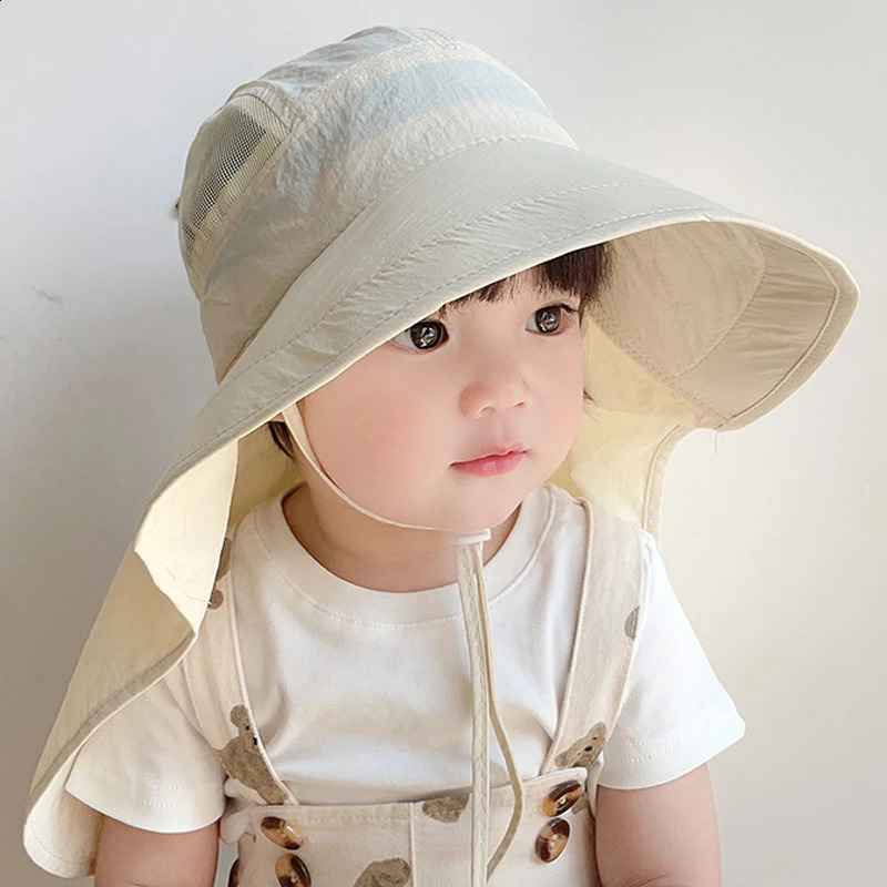 Quick-Drying Shawl Sun Hat for Boys Girls Large Brim Kids Panama Cap Summer Travel Beach Hats Children Accessories 2-6 Years 250527