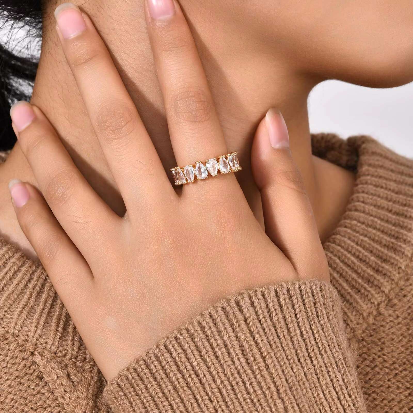 Vnox Jewelry Fashion Rings Baguette Diamond Eternity Gemstone Rings for Women