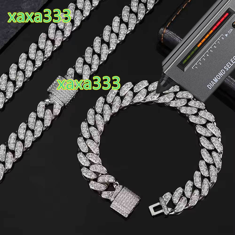 12mm Hip Hop Iced Out Cuban Link Necklace for Women Micro Pave Shiny Moissanite Cuban Chain with 925 Sterling Silver