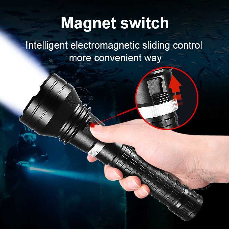99000 Lumens Super Bright Profesional Diving Flashlight High Power LED Powerful Underwater Lantern IPX8 Fishing Light Torch XJ250529