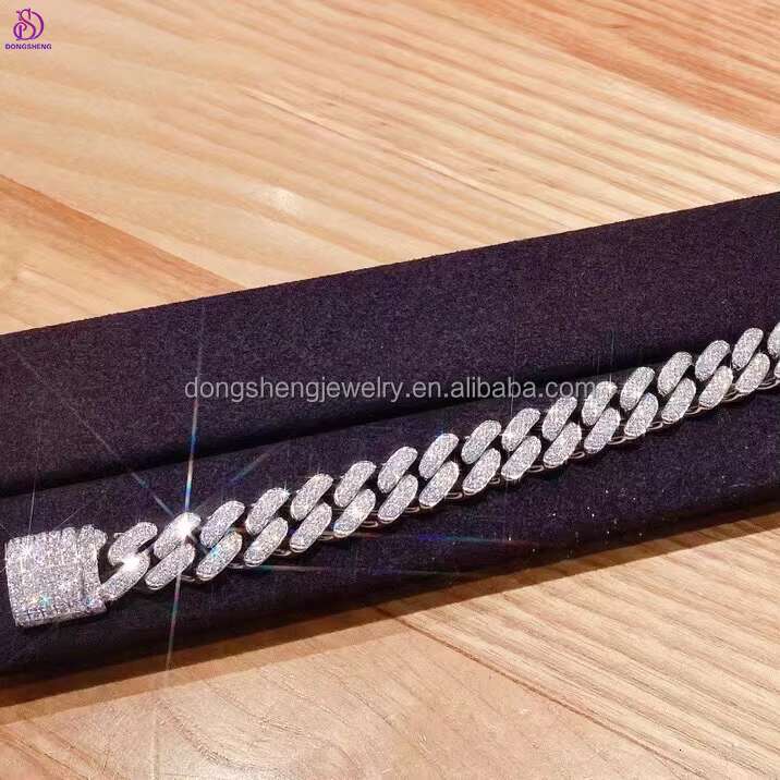 Hip Hop Fashionable 12mm Cuban Link Chain Custom White 925 Silver 14K 18K Jewelry Iced Out Moissanite Cuban Bracelet for Woman