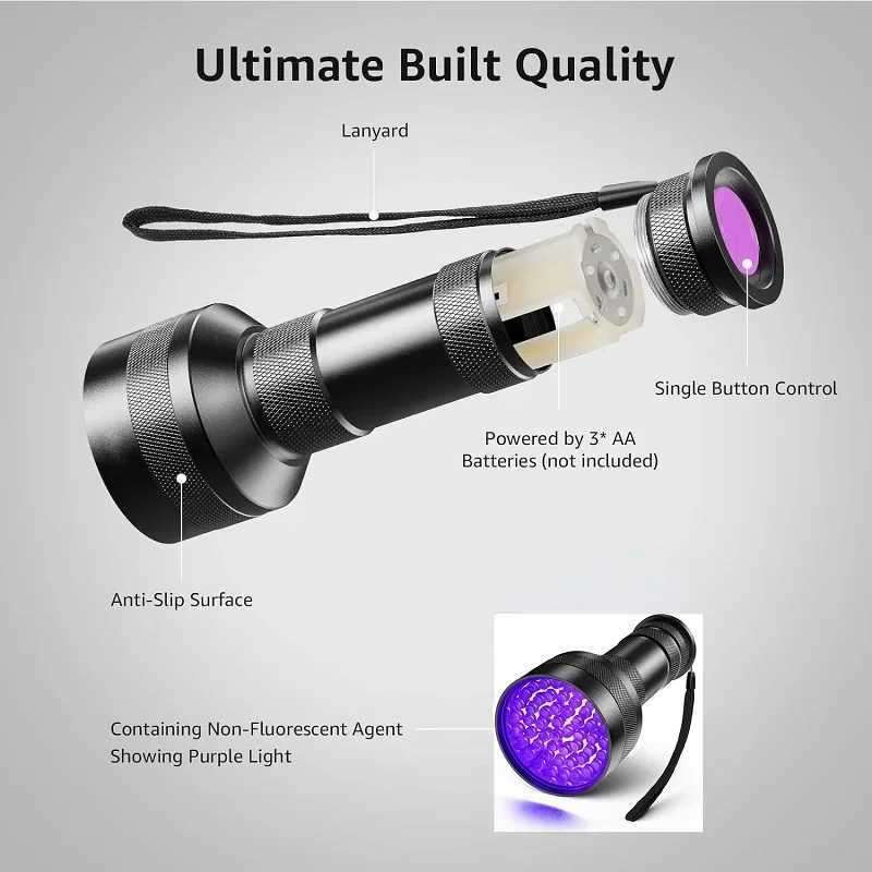 100/51/21 LED UV Flashlight Black Light Super Bright Handheld Flashlight for Hotel Inspection Pet Urine Detector ScorpionXJ250529
