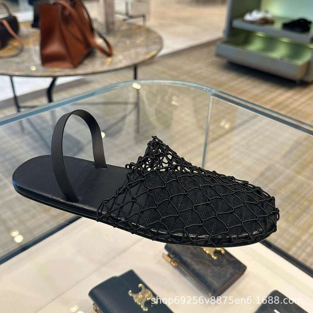 Niche Fishnet Woven Hollow Roman Sandals for Women Summer New Fisherman Flat Round Closed Toe Half Slippers