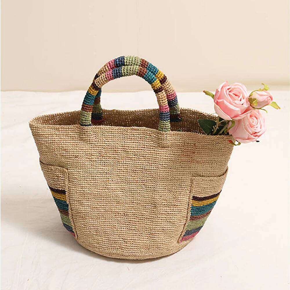 Summer Color Strip Straw Handmade Woven Rattan For Women Handbag NEW Raffia Beach Shoulder Bag Shopper Bucket Bags Tote