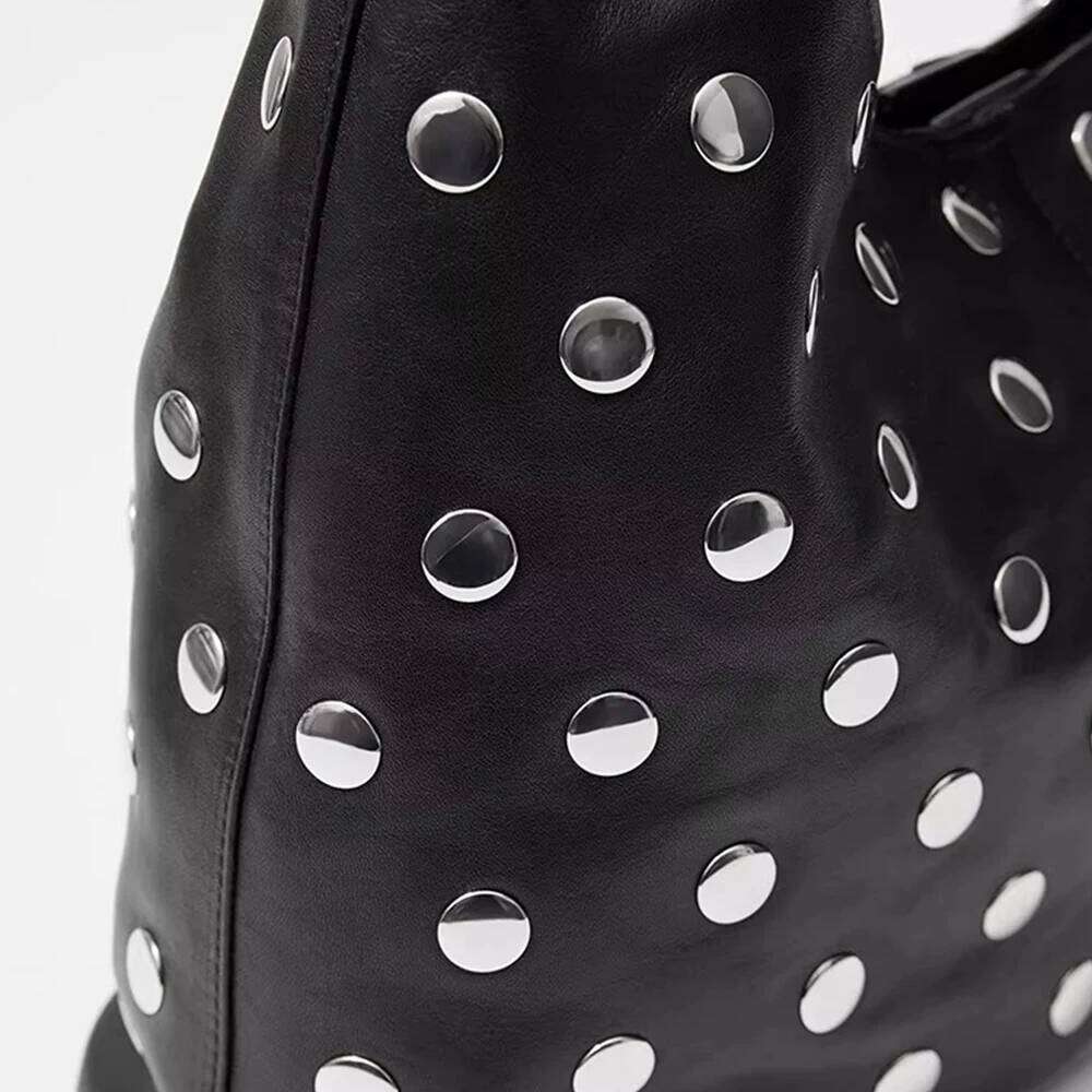 Women's Bags Designer Punk Rivet Tote Bags For Women Half Moon Black Shoulder Soft PU Leather Handbags And Purses High Quality Cloud Bag Shopper
