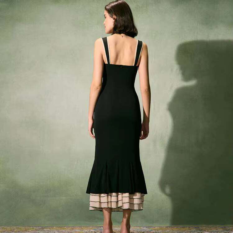 DHCollections Women Elegant Cotton Slip Dress Sleeveless Bodycon Ruffle Hem Summer Midi Dress