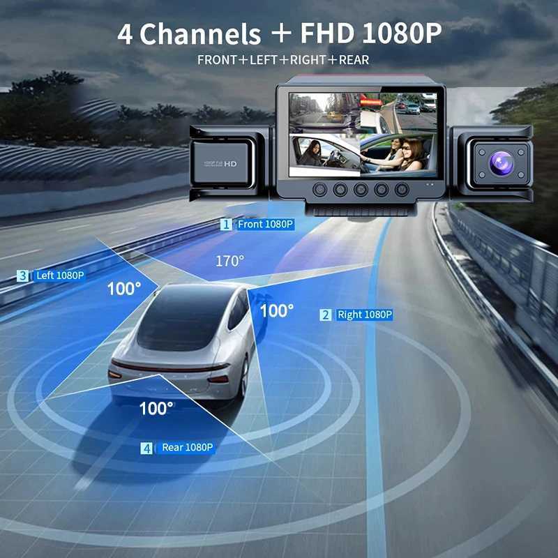 Car dvr 4*1080P Video Recorder 3/4 Lens WIFI DashCam for Car dvr Camera Black Box Night Vision 24H Parking Monitor Car Assecory R250529 PQYS