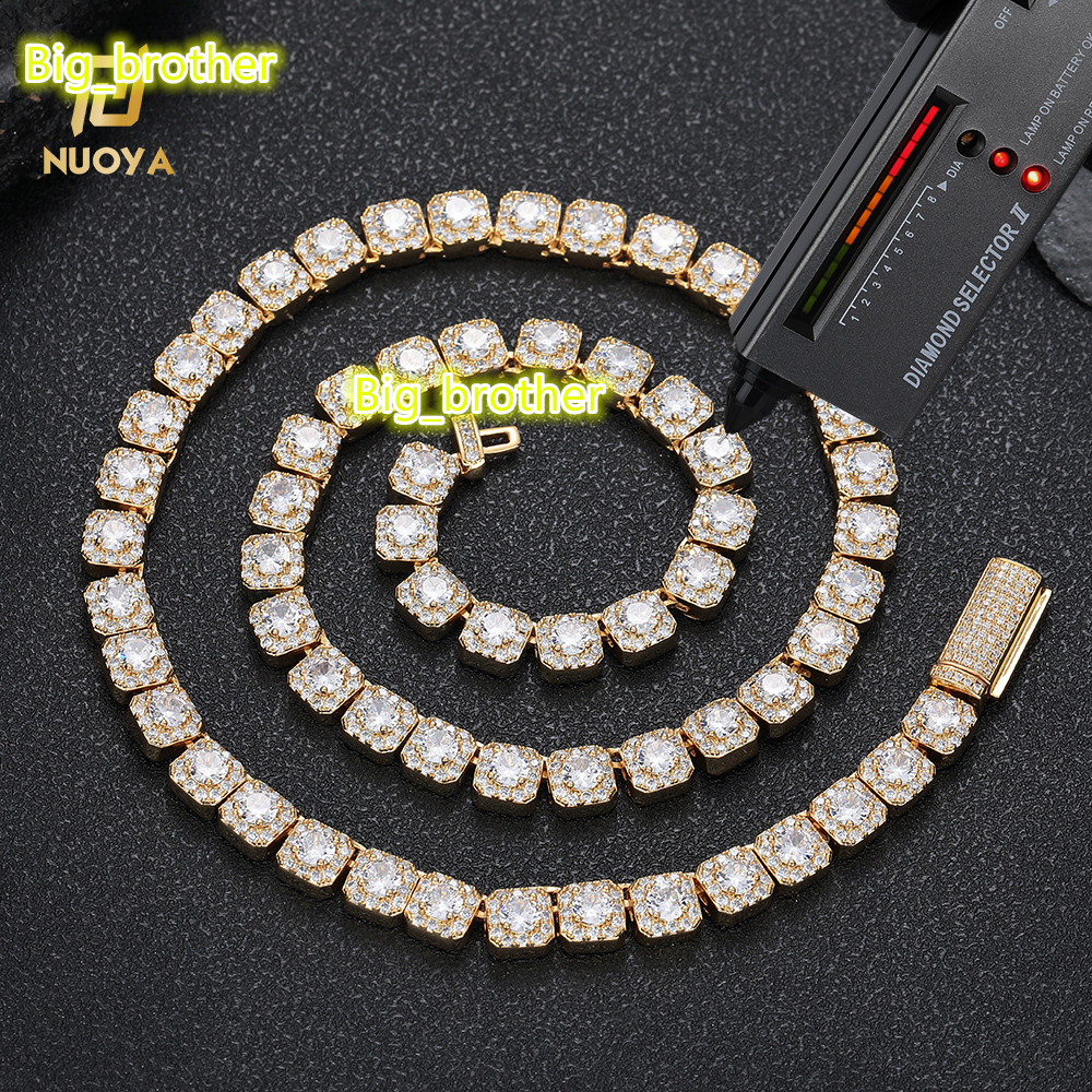 NUOYA Luxury 7mm Clustered Tennis Chain VVS Moissanite 925 Sterling Silver Diamond Necklace Hip Hop Jewelry Womens Gift
