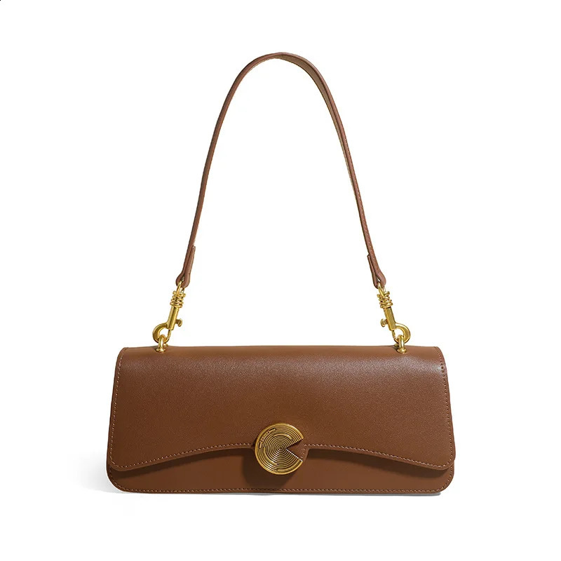 Genuine Leather Womens Baguette Bag y ner French Style Shoulder Cowhide Handbags Women Crossbody Rectangular Bags 250528