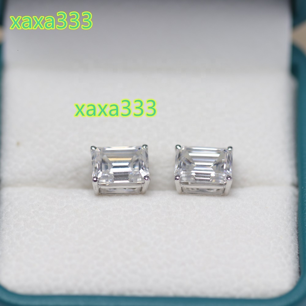 Fancy Fine Jewelry Earrings for 14k Emerald Moissanite Earring Hoop Women Fashion Gold VVS 3ct Emerald Cut Diamond Studs Jewelry