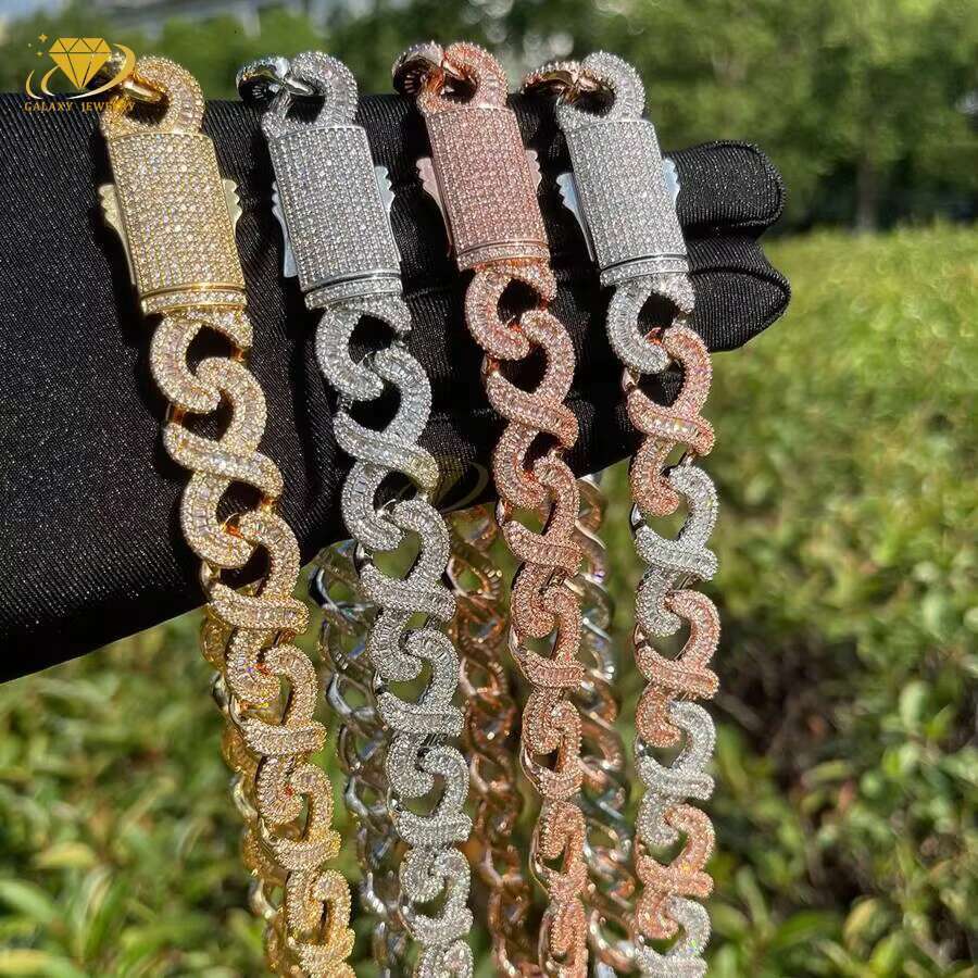 Full Diamond Cuban Link Chain Solid 8 Shape 18mm 925 Silver Baguette VVS Moissanite Infinity Cuban Chain Necklace Bracelet