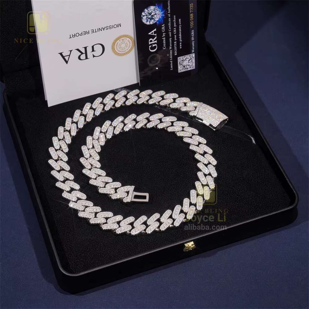 Passed Diamond Tester Heavy Luxury Round Diamond VVS Moissanite Cuban Link Chain Rapper Hip Hop Necklace Rock